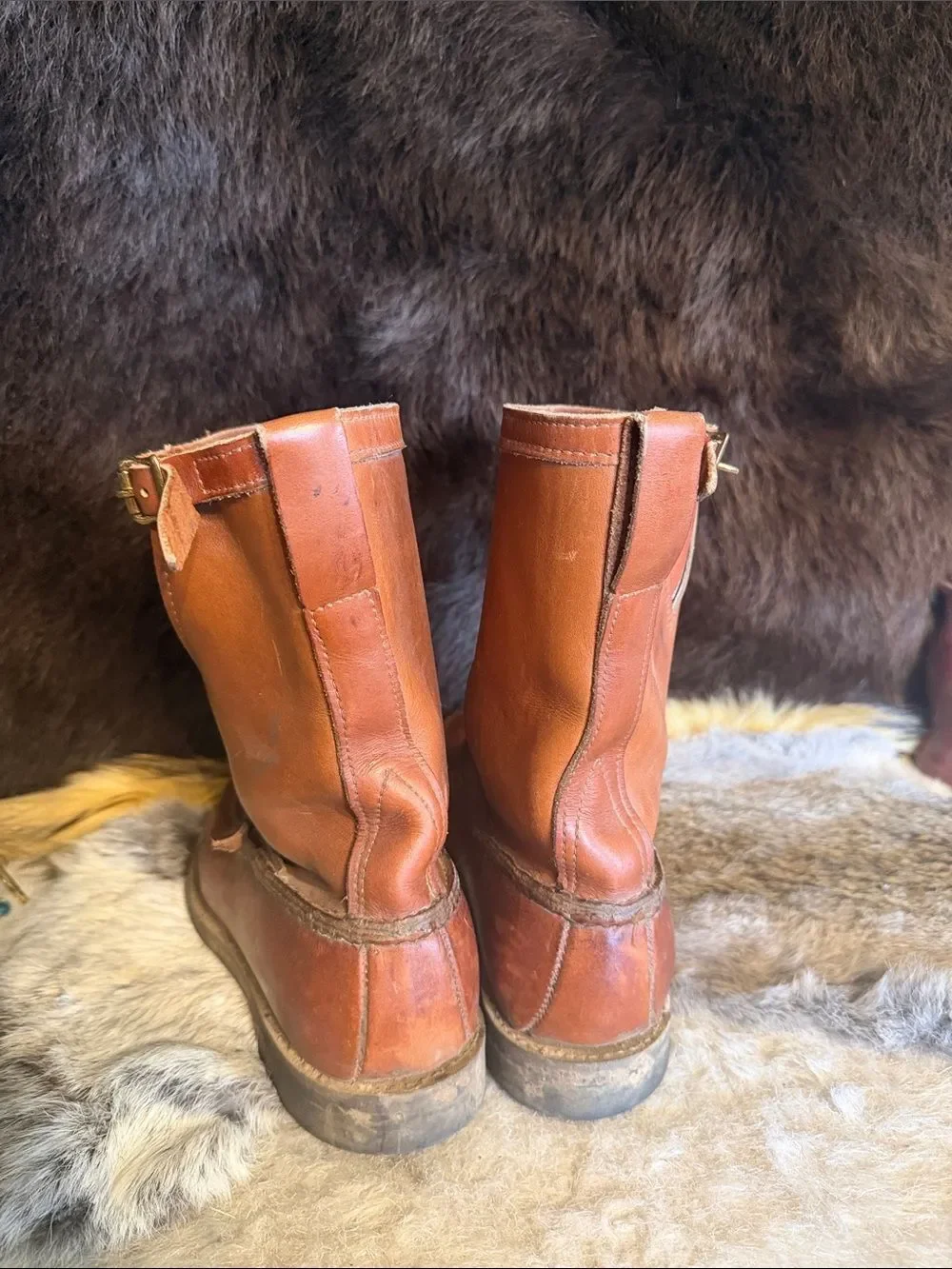 Men's Brown Leather Buckle Boots 10 (1825)